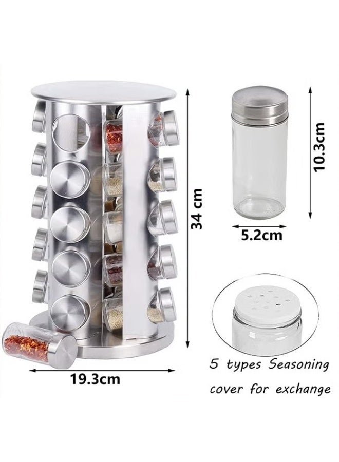 EETU Revolving Spice Rack,Stainless Steel Spice Organizer With 20 Spice Jars,Standing Cabinet Seasoning Tower For Kitchen,Spice Containers Organizer Holder Set, Suitable For Countertop Cabinet - Image 3